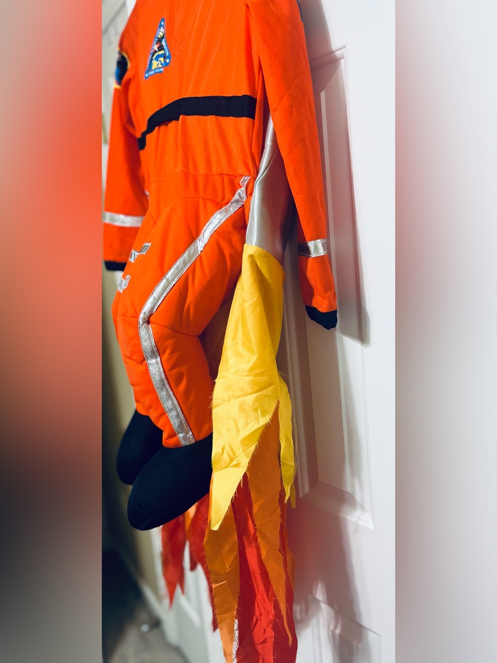 Orange Women's Jumpsuit with Yellow Flame Details